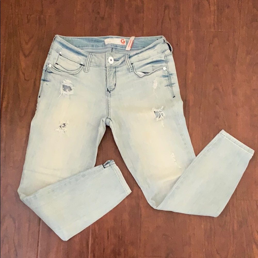 Guess Super Skinny Acid Wash Distressed Jeans